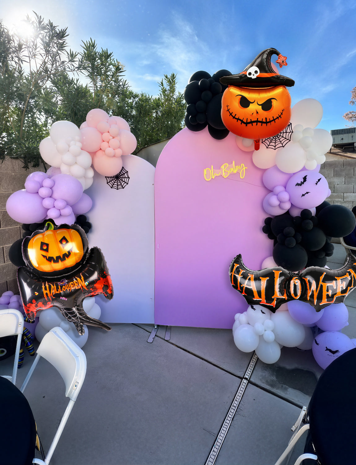 Halloween Balloon Garland Arch Kit, 113PCS Purple Black Latex Balloons with Bobo Balloon, Pumpkin Bat Ghost Foil Balloons and PVC Bat for Halloween Birthday Party Decorations Indoor Outdoor