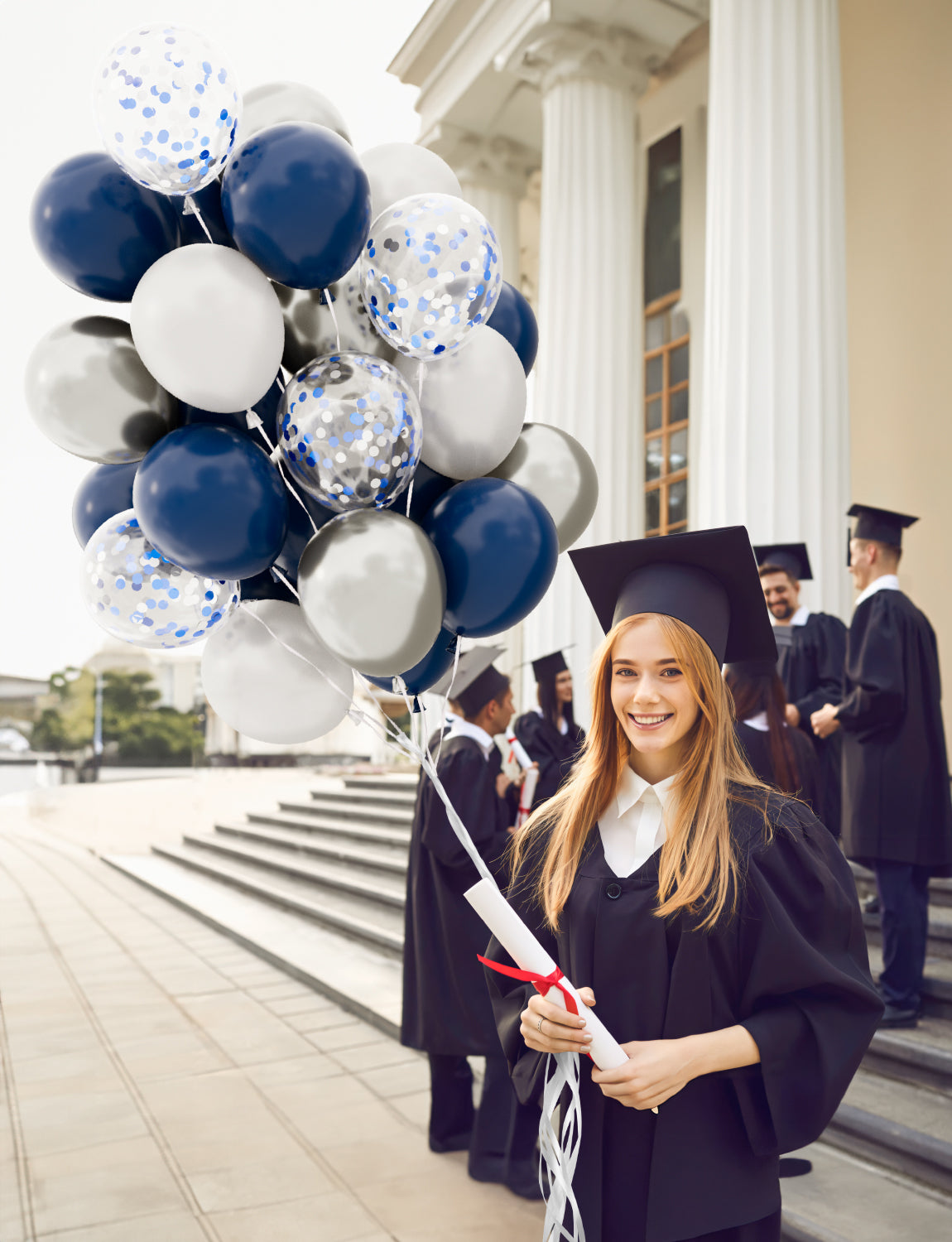 Haolongfa Navy Blue and Silver Balloons,12 Inch 60pcs Navy Blue Balloons with Silver Confetti Balloons,Pearl White Latex Balloons for Graduation Birthday Baby Shower Anniversary Wedding Party