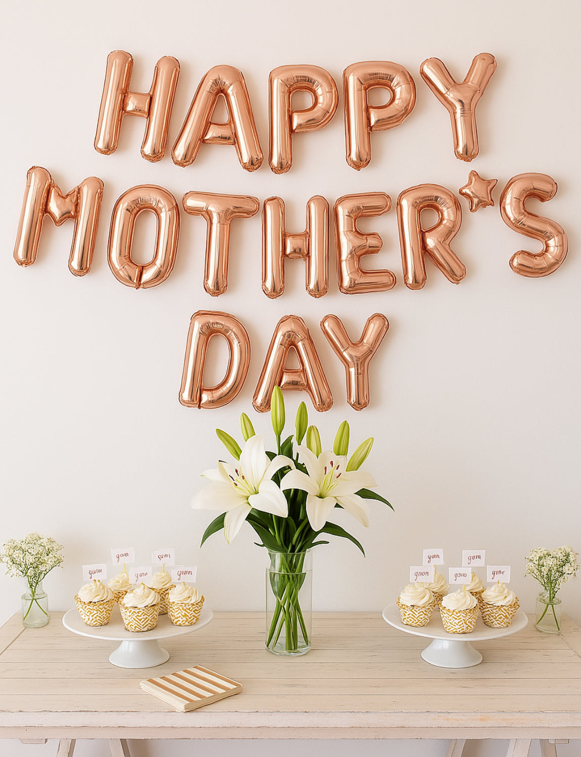 Happy Mothers Day Balloons Banner, Rose Gold Mothers Day Foil Balloons, 16 Inch Happy Mother's Day Letter Balloon with Star, Mylar Balloon for Mother's Party Supplies, Gifts for Mom