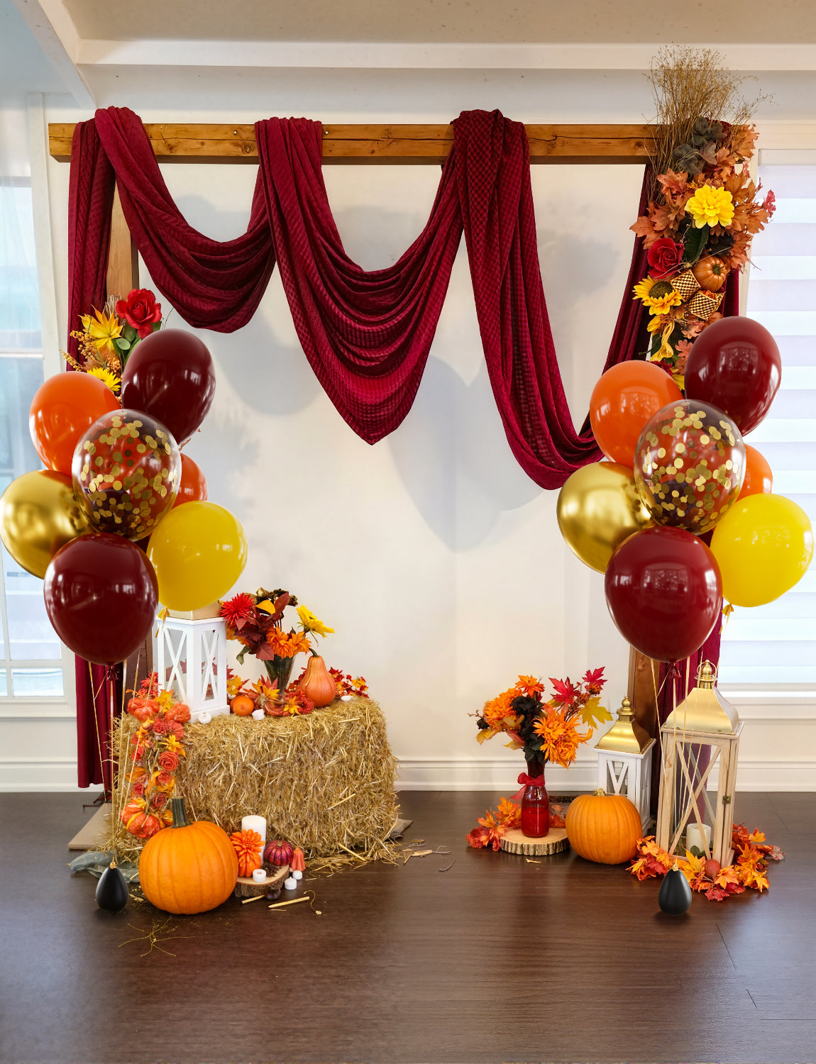 Fall Balloons, 50Pcs 12 In Thanksgiving Balloons in Burgundy Gold Orange Yellow Confetti, Autumn Latex Balloons for Family Dinner, Harvest Festival, Fall Party & Thanksgiving Decorations