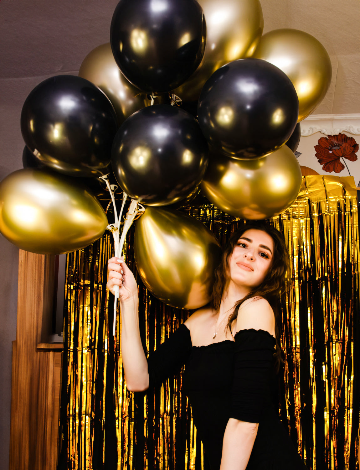 Haolongfa 12 Inch Black and Gold Balloons,60pcs Black White and Gold Confetti Balloons,Black and Gold Latex Balloons for Graduation Birthday Baby Shower Wedding Party Decorations