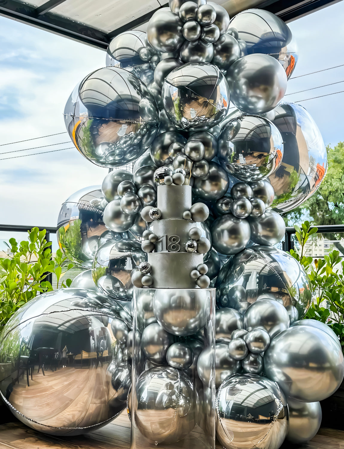 Haolongfa Silver Foil Balloons, 22/18/10 Inch 4D Round Mylar Balloons Set, Large Metallic Silver Balloons Different Sizes,Chrome Balloons Helium Balloons, for New Year Eve, Wedding Anniversary