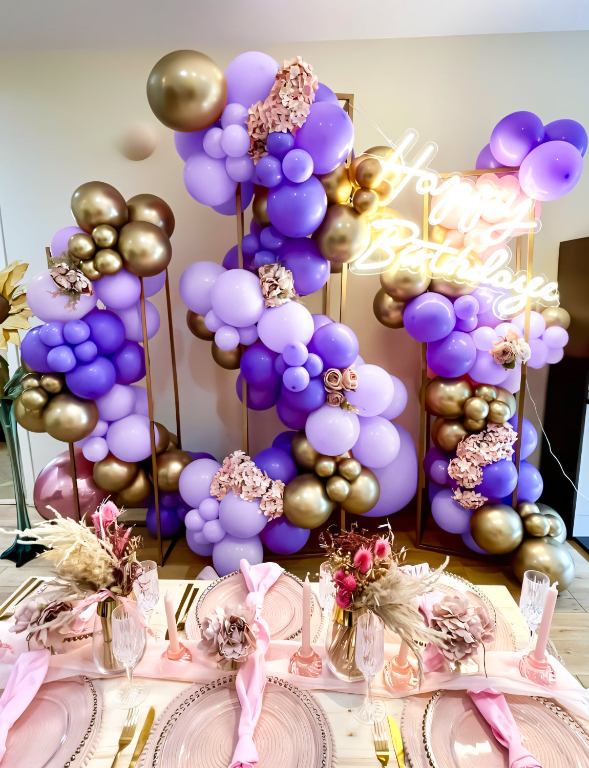 Haolongfa Purple Balloon Arch Kit, 132pcs Purple and Gold Balloons Different Sizes 18/12/10/5 Inch, Pastel Purple Balloons for Mother's Day Graduation Birthday Baby Shower Wedding Party Decorations