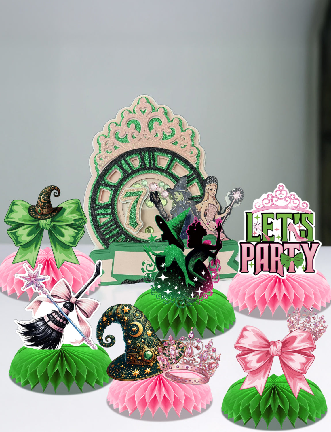 Witch Theme Party Table Decorations - Pink and Green Honeycomb Centerpieces for Movie Birthday Decor, Magical Witch Table Toppers and Party Supplies for Girls, Kids