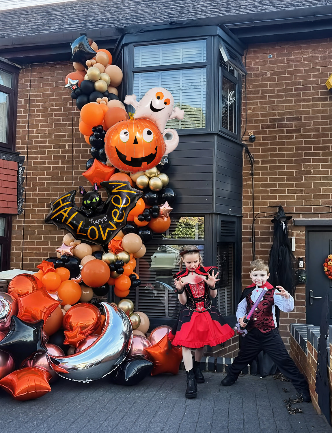 Halloween Balloon Garland Arch Kit, 122 Pcs Orange and Black Printed Latex Balloons with Pumpkin Bat Foil Balloons for Halloween Birthday Party Decor Indoor Outdoor
