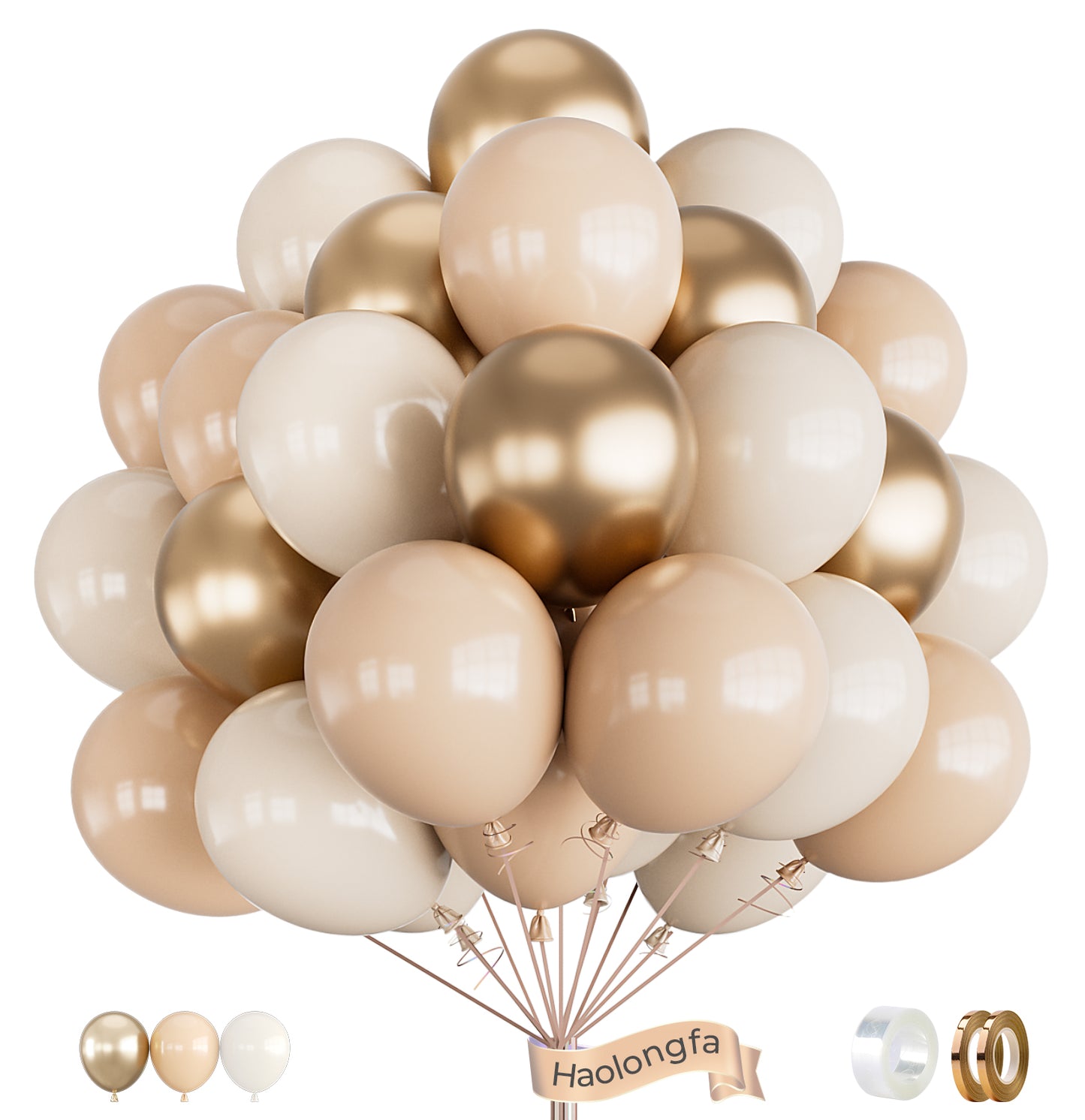 Haolongfa White Sand Gold Balloons,12 Inch 60pcs Beige Nude Balloons with Gold Latex Balloons,Nude Beige Cream Neutral Balloons for Graduation Birthday Boho Baby Shower Mother's Day Wedding