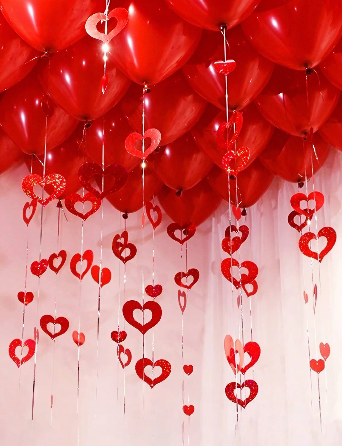 Happy Anniversary Decorations Set, Happy Anniversary Photo Banner, Love Balloon, Red Heart Balloons with Rose Petals, Romantic I Love You Balloons for Valentines Day, Anniversary,Wedding, Proposal
