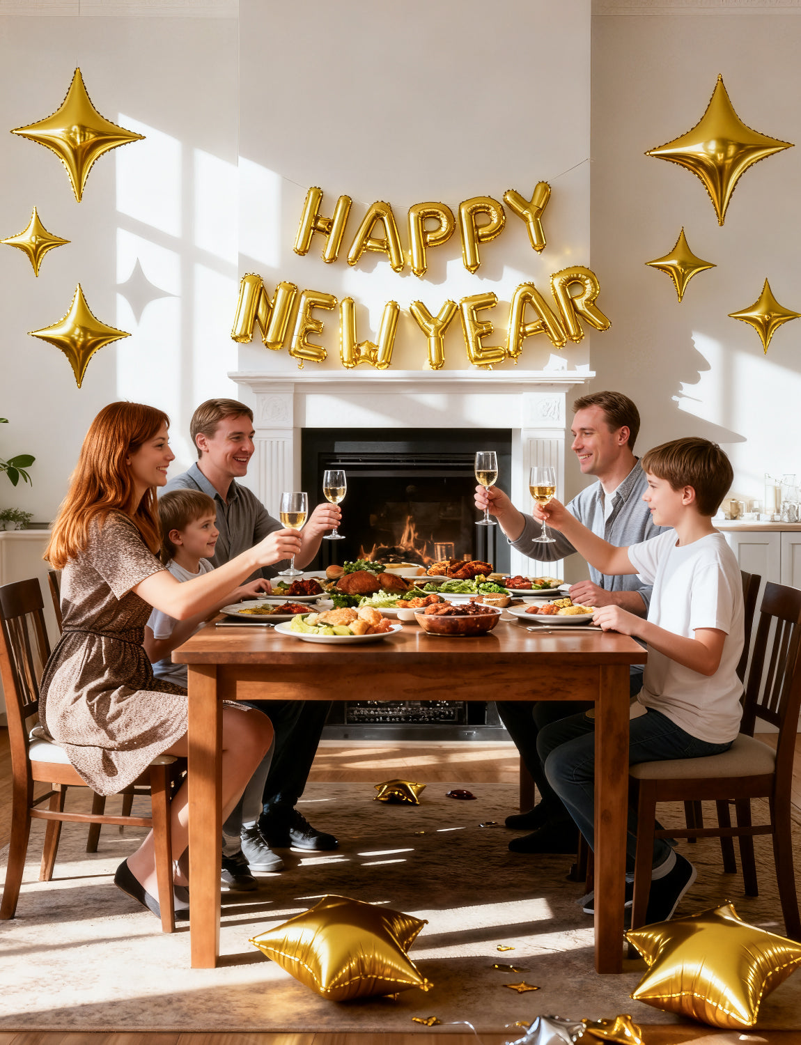 Gold Happy New Year Balloons Set, 16 Inch Gold Foil Letter Balloons with Star Balloons, 2026 New Year Eve Party Decorations, Festive Celebration Supplies for Countdown, Home, Bar & Photo Booth Decor