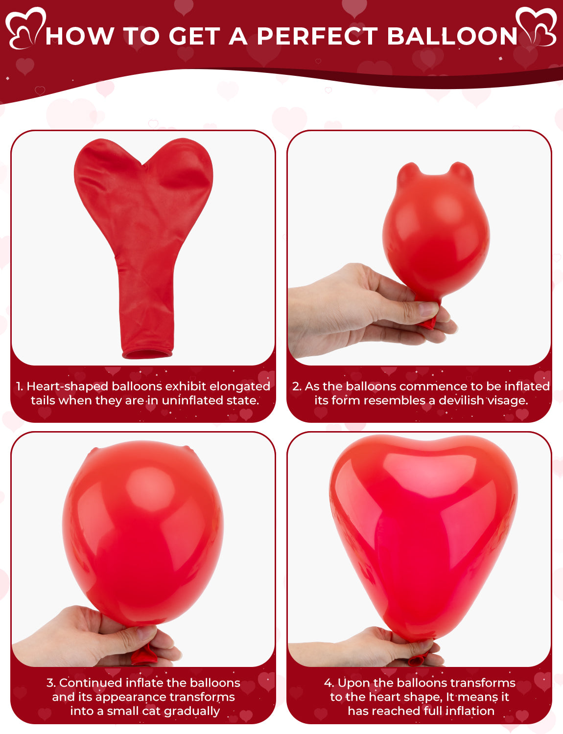 50 Pcs Heart Shaped Balloons, 12 Inch Latex Balloons, Romantic Valentine Balloons Kit, Red and Pink Balloons with Heart White Balloons, for Wedding Anniversary Engagement Valentines Day Decor