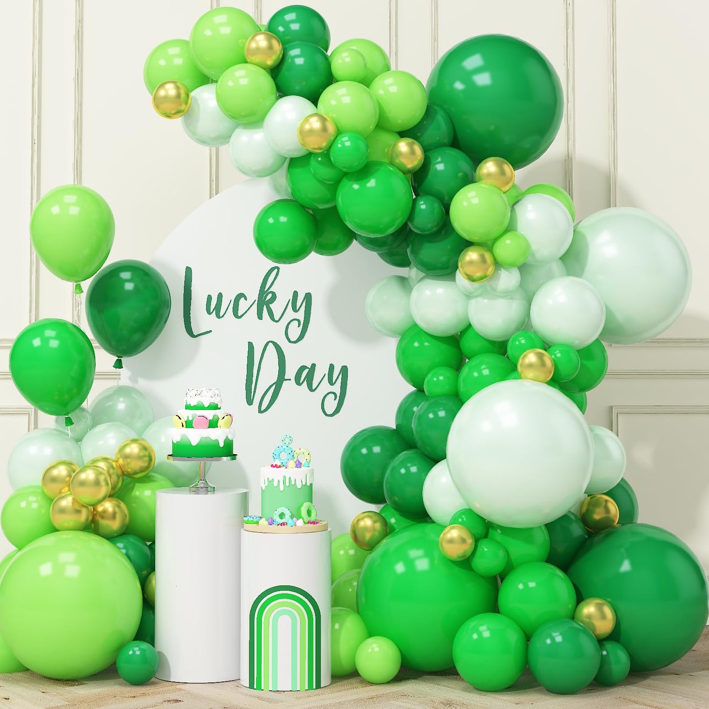 Haolongfa Green Balloon Arch Kit with131pcs Thickened Latex Green Party Balloons Different Sizes18/12/5 Inch,Gold Lime Dark Green Balloons for Jungle Safari Forest Party St.Patrick Day Birthday Decorations