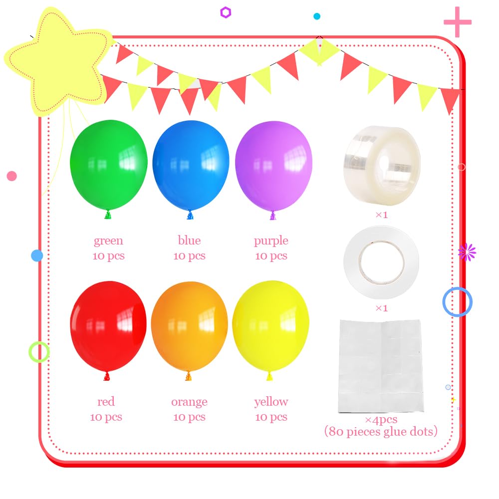 Haolongfa Balloons Rainbow Set 60 PCS Colorful Balloons 12 Inch Thickened Balloons Made With Strong Multicolored Latex, For Air or Helium Use Kid's Birthday Party Decoration Accessory