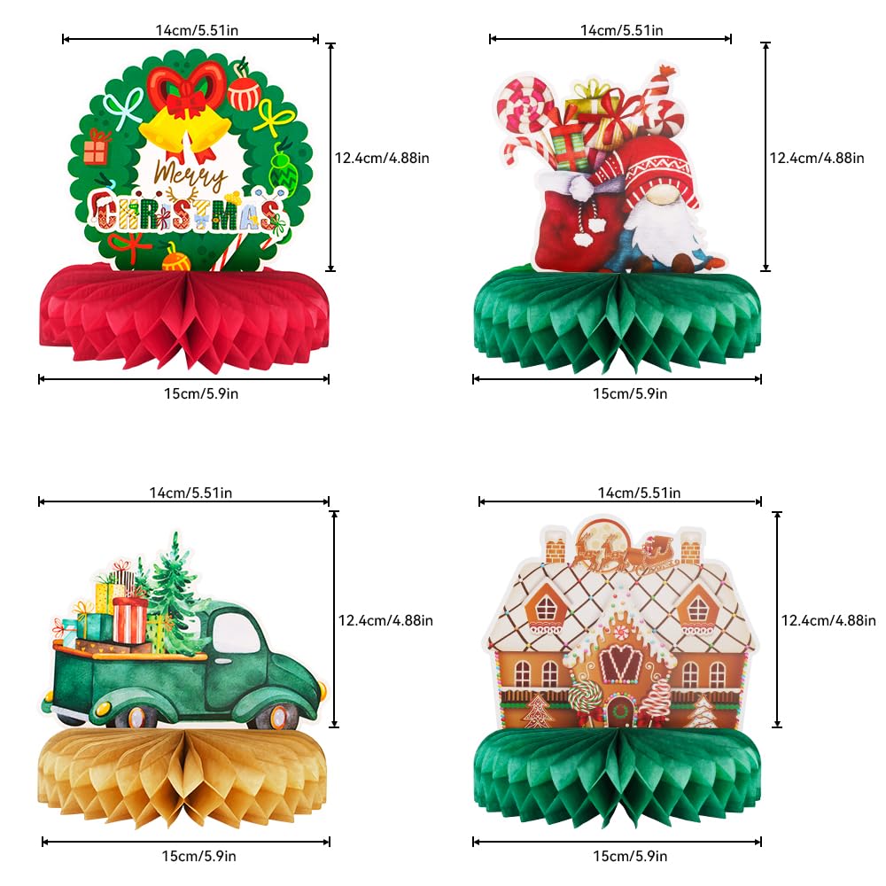 Haolongfa Christmas Honeycomb centerpieces 9 Pcs for Table Decorations,3D Honeycomb Xmas Party Decoration, Christmas Honeycomb Decorations for Holiday Santa car gifts Tree Table Conterpieces