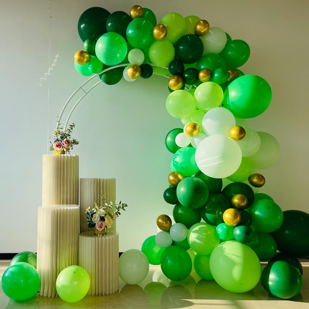 Haolongfa Green Balloon Arch Kit with131pcs Thickened Latex Green Party Balloons Different Sizes18/12/5 Inch,Gold Lime Dark Green Balloons for Jungle Safari Forest Party St.Patrick Day Birthday Decorations
