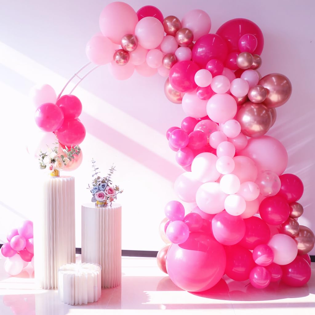 Haolongfa Pink Balloon Garland Arch Kit,148pcs Pink Balloons Rose Metallic Gold Confetti Balloons for Girl's Birthday Princess Theme Baby Shower Wedding Valentines Day Decorations