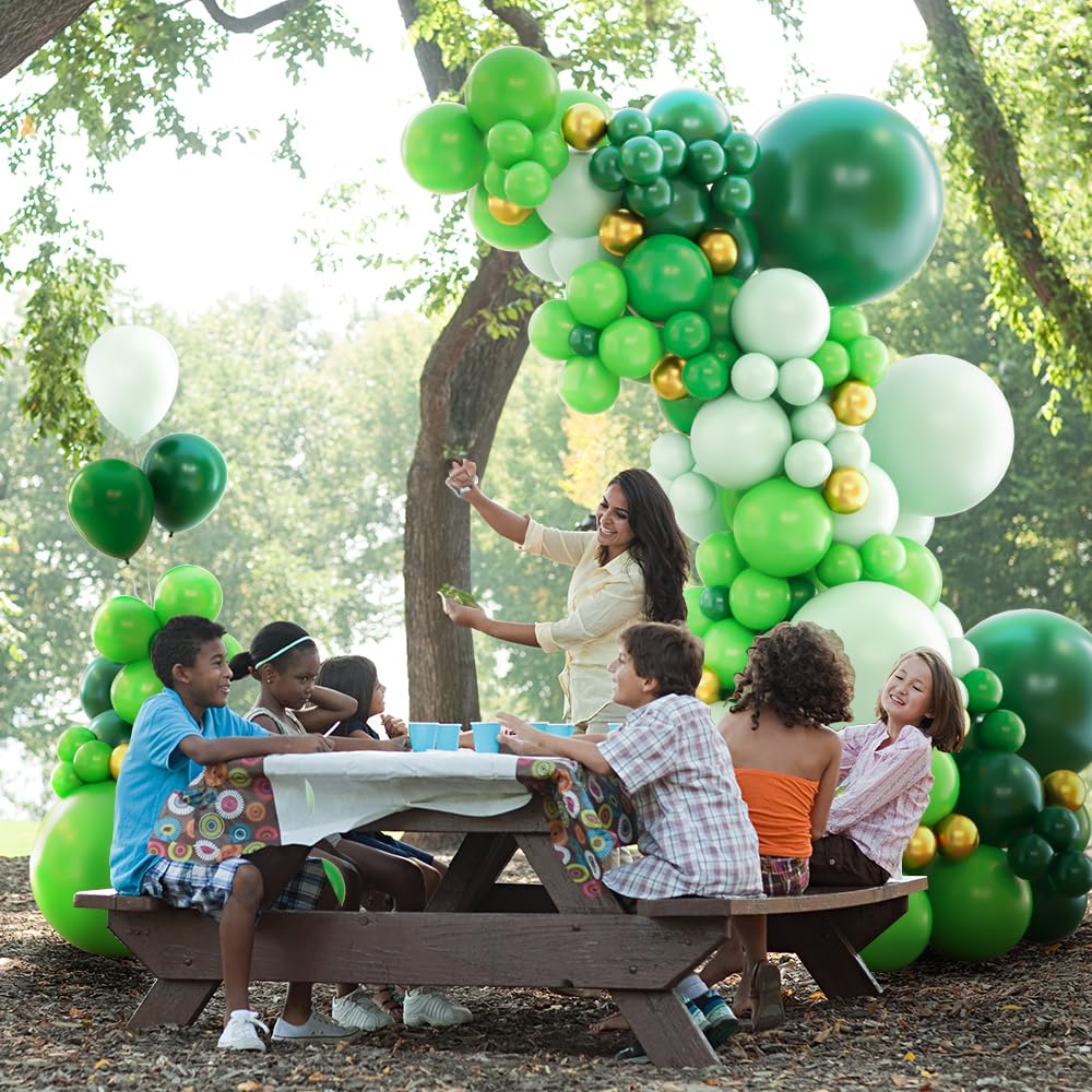 Haolongfa Green Balloon Arch Kit with131pcs Thickened Latex Green Party Balloons Different Sizes18/12/5 Inch,Gold Lime Dark Green Balloons for Jungle Safari Forest Party St.Patrick Day Birthday Decorations
