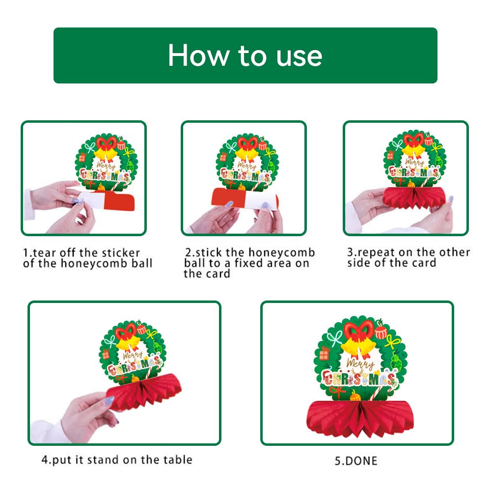 Haolongfa Christmas Honeycomb centerpieces 9 Pcs for Table Decorations,3D Honeycomb Xmas Party Decoration, Christmas Honeycomb Decorations for Holiday Santa car gifts Tree Table Conterpieces