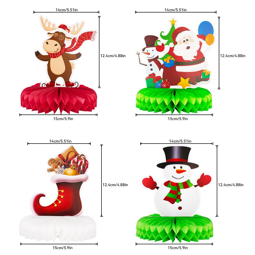 Haolongfa Christmas Honeycomb Centerpieces 9 Pcs for Table Decorations,3D Christmas Honeycomb Decorations for Holiday Santa Reindeer Snowman Christmas Tree,Xmas Table Centerpiece Decorations