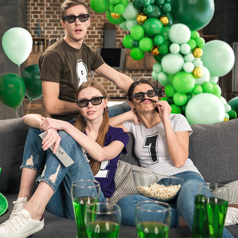 Haolongfa Green Balloon Arch Kit with131pcs Thickened Latex Green Party Balloons Different Sizes18/12/5 Inch,Gold Lime Dark Green Balloons for Jungle Safari Forest Party St.Patrick Day Birthday Decorations