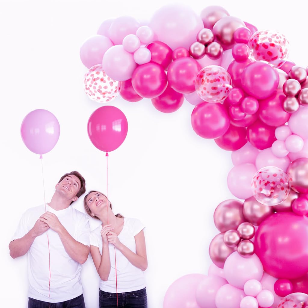Haolongfa Pink Balloon Garland Arch Kit,148pcs Pink Balloons Rose Metallic Gold Confetti Balloons for Girl's Birthday Princess Theme Baby Shower Wedding Valentines Day Decorations