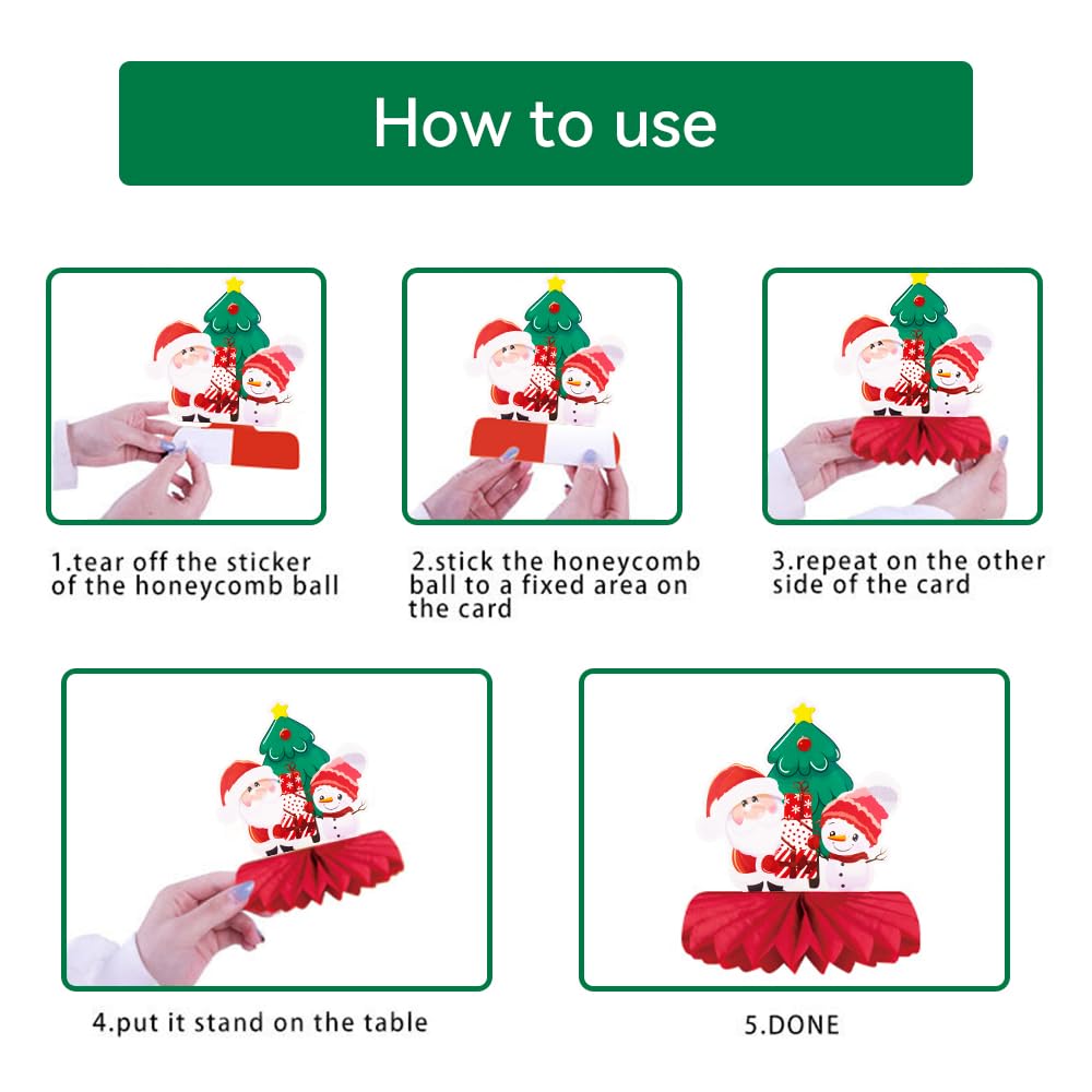 Haolongfa Christmas Honeycomb Centerpieces 9 Pcs for Table Decorations,3D Christmas Honeycomb Decorations for Holiday Santa Reindeer Snowman Christmas Tree,Xmas Table Centerpiece Decorations