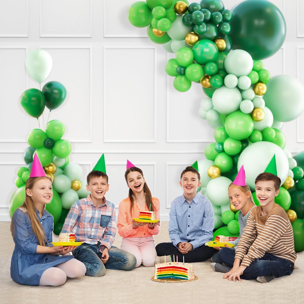 Haolongfa Green Balloon Arch Kit with131pcs Thickened Latex Green Party Balloons Different Sizes18/12/5 Inch,Gold Lime Dark Green Balloons for Jungle Safari Forest Party St.Patrick Day Birthday Decorations