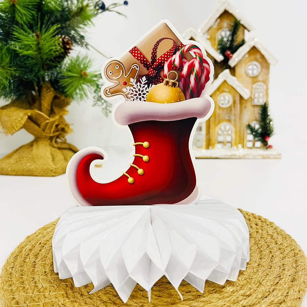 Haolongfa Christmas Honeycomb Centerpieces 9 Pcs for Table Decorations,3D Christmas Honeycomb Decorations for Holiday Santa Reindeer Snowman Christmas Tree,Xmas Table Centerpiece Decorations