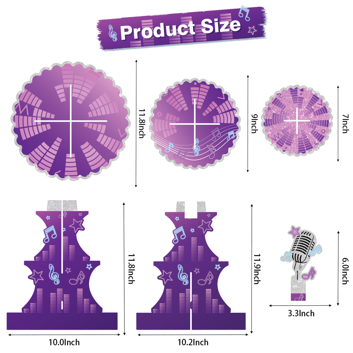 3 Tier Cupcake Stand, Purple Music CupCake Holder for Birthday Large Cardboard CupCake Stand, Music Cup Cake Tower Stand for Dessert Table Displays, Music Birthday Party Decorations