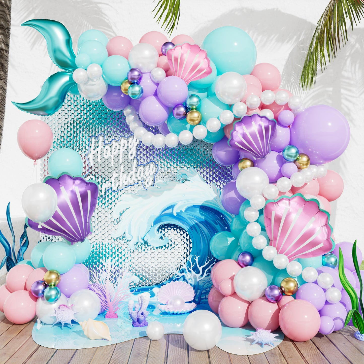 Mermaid Balloon Garland Arch Kit, 157 Pcs Pastel Pink Purple Blue Balloons