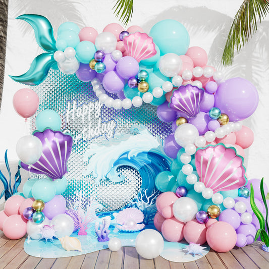Mermaid Balloon Garland Arch Kit, 157 Pcs Pastel Pink Purple Blue Balloons