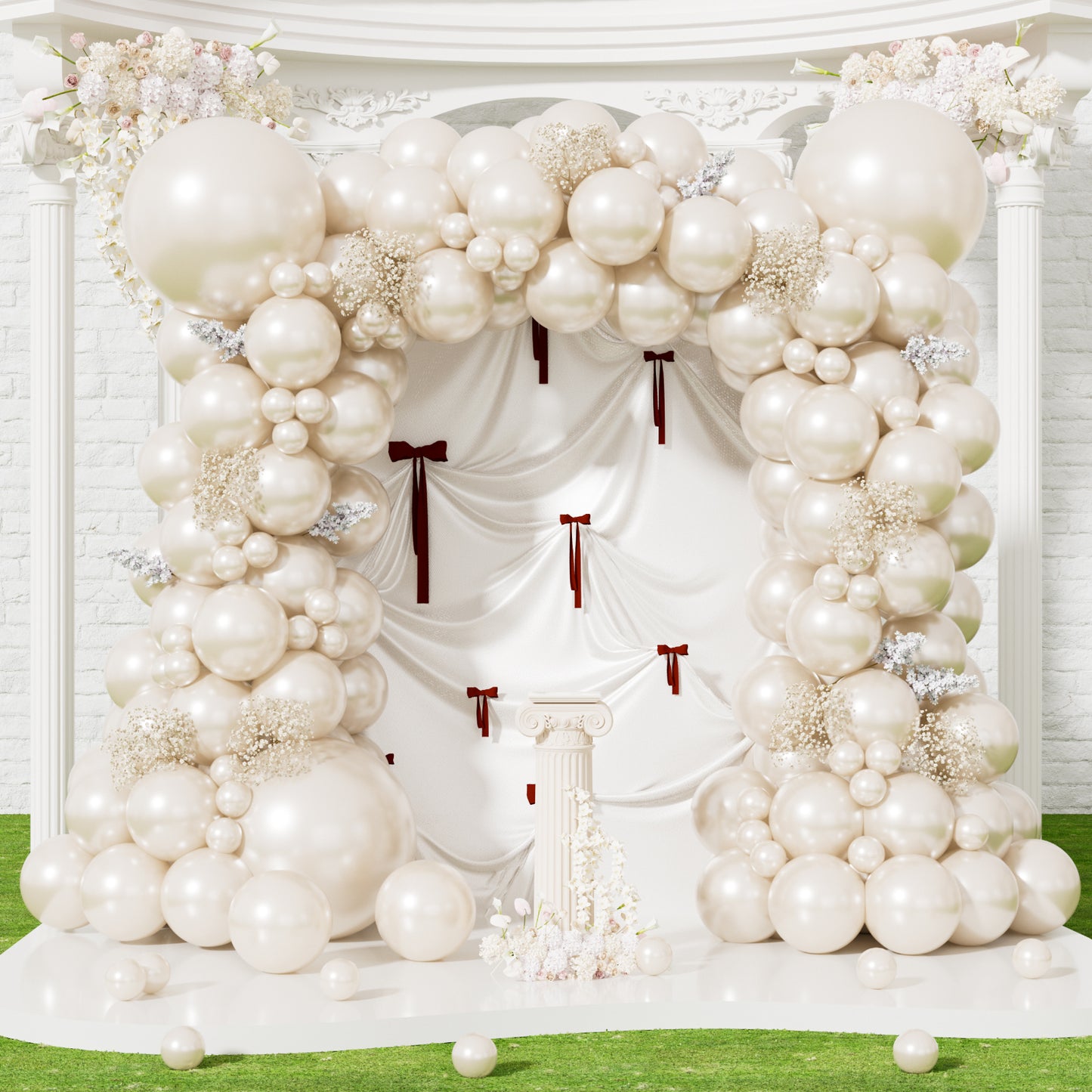 Pearl Sand White Balloon Garland Arch Kit,146Pcs Double Stuffed Pearl and Beige Cream Balloons in 18/10/5 Inch, Romantic Ivory Wedding Balloon Arch for Bridal Shower, Engagement, Wedding Decorations