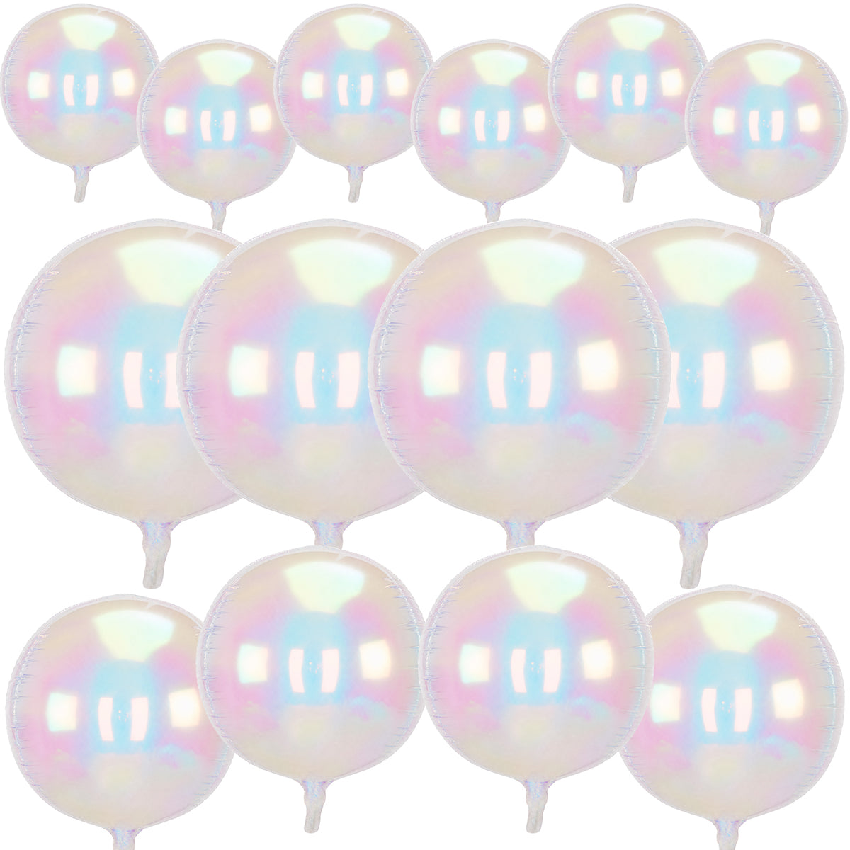 Iridescent Round Foil Balloons, 22/15/12in 4D Holographic Balloon 14 Pcs Large Iridescent Round Balloons in 3 Sizes for Air or Helium, Birthdays, Baby Showers, Disco, Mermaid Party Decor
