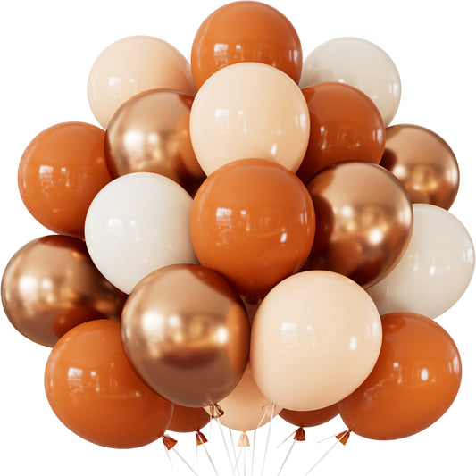 Fall Balloons, 12 Inch 50 Pcs, Burnt Orange Thanksgiving Decor | Burnt Orange White Metallic Copper Autumn Balloons for Fall Harvest, Thanksgiving, Birthday, Baby Shower, Wedding Decor
