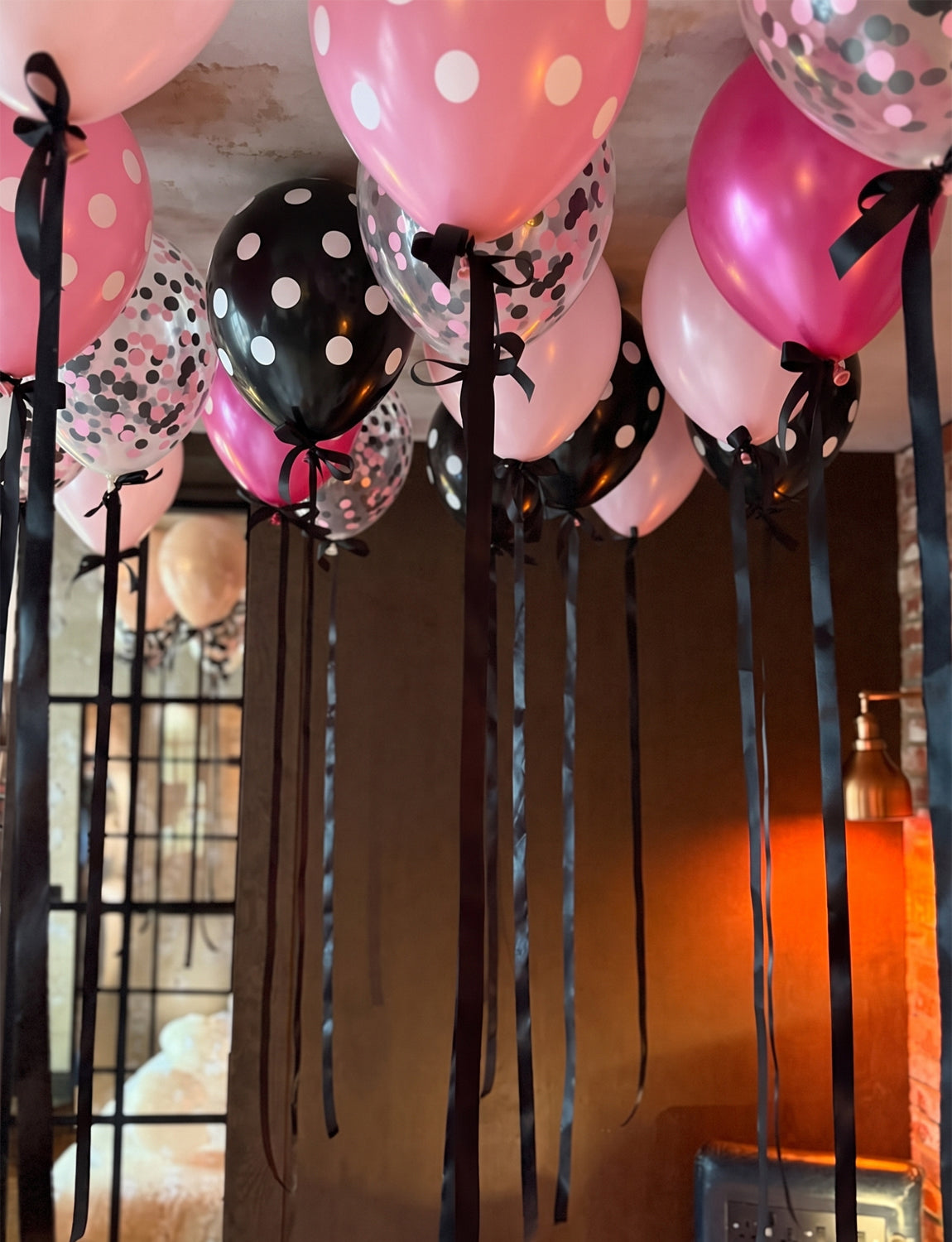 Pink and Black Balloons, Latex Balloons with Polka Dot, Confetti 35 Pcs 12 Inch Hot Pink and Black Balloons, Polka Dot Balloons for Birthday, Baby Shower and Girls' Night Party Decorations