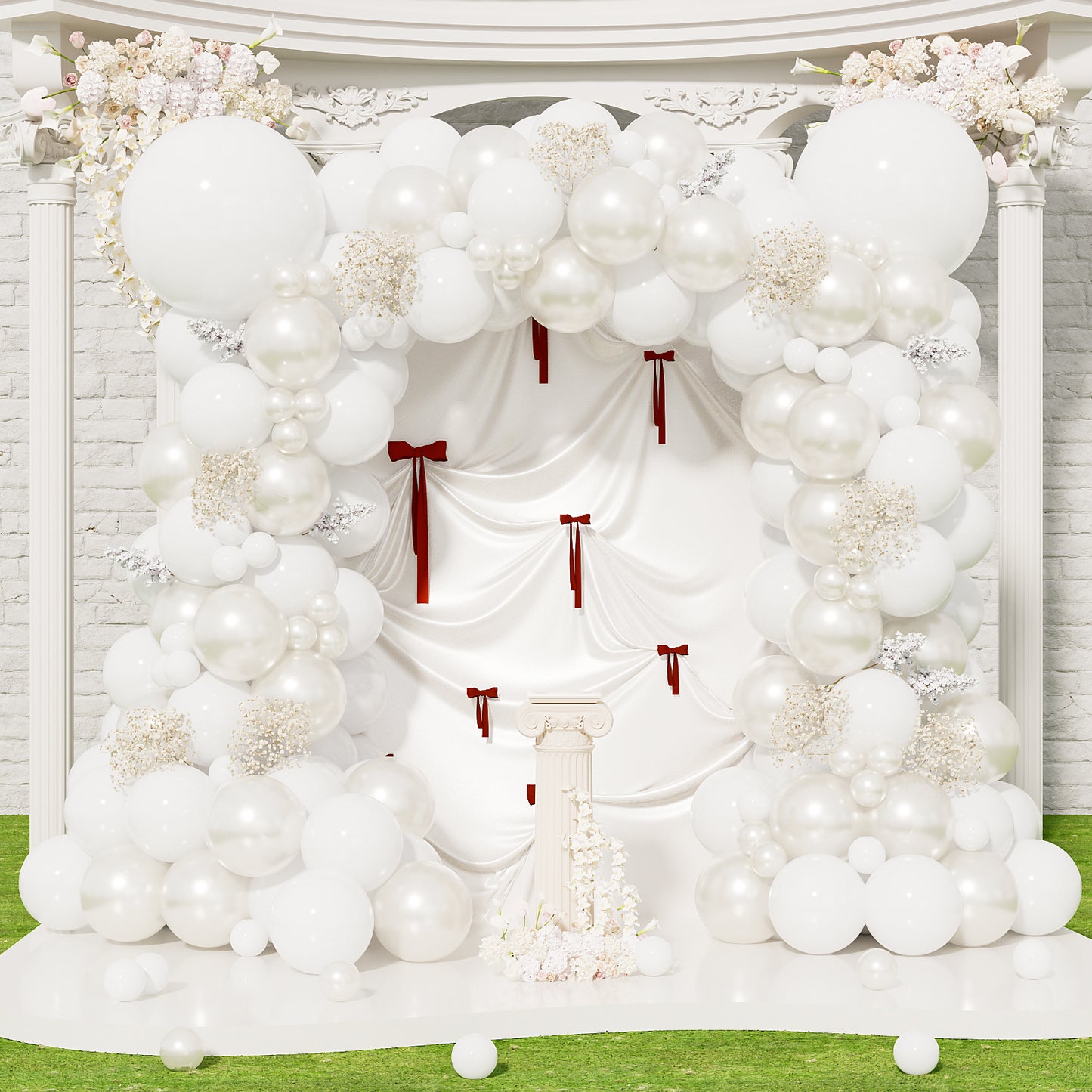 Pearl White Balloon Garland Arch Kit, 152 Pcs Pure White Latex Balloons with Double Stuffed Pearl Balloons, All White Wedding Balloon Arch for Bridal Shower, Engagement, Wedding Decorations