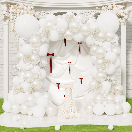Pearl White Balloon Garland Arch Kit, 152 Pcs Pure White Latex Balloons with Double Stuffed Pearl Balloons, All White Wedding Balloon Arch for Bridal Shower, Engagement, Wedding Decorations