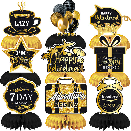 Retirement Party Table Decorations – 9PCS Black and Gold Retirement Centerpieces for Table, Happy Retirement Party Decorations for Office, Men and Women Farewell Decor