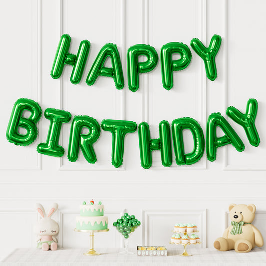 Green Happy Birthday Balloon Banner, 16 Inch Foil Letter Balloons, Green Birthday Decorations for Men Boys Girls, Jungle Dinosaur Gaming Soccer Indoor Outdoor Party Supplies