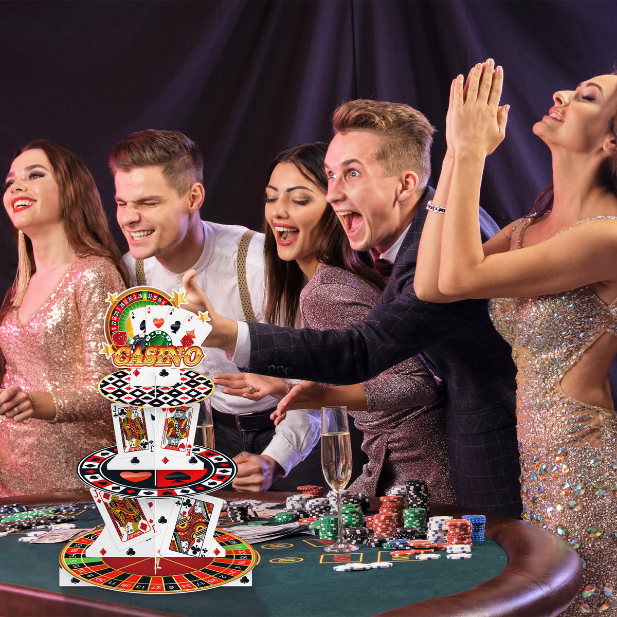 Casino Cupcake Stand, 3 Tier Cupcake Holder for Game Night Decor Poker Cup Cake Stand for Dessert Table Display, Large Cardboard Cupcake Stand for Las Vegas Night Birthday Party Decorations