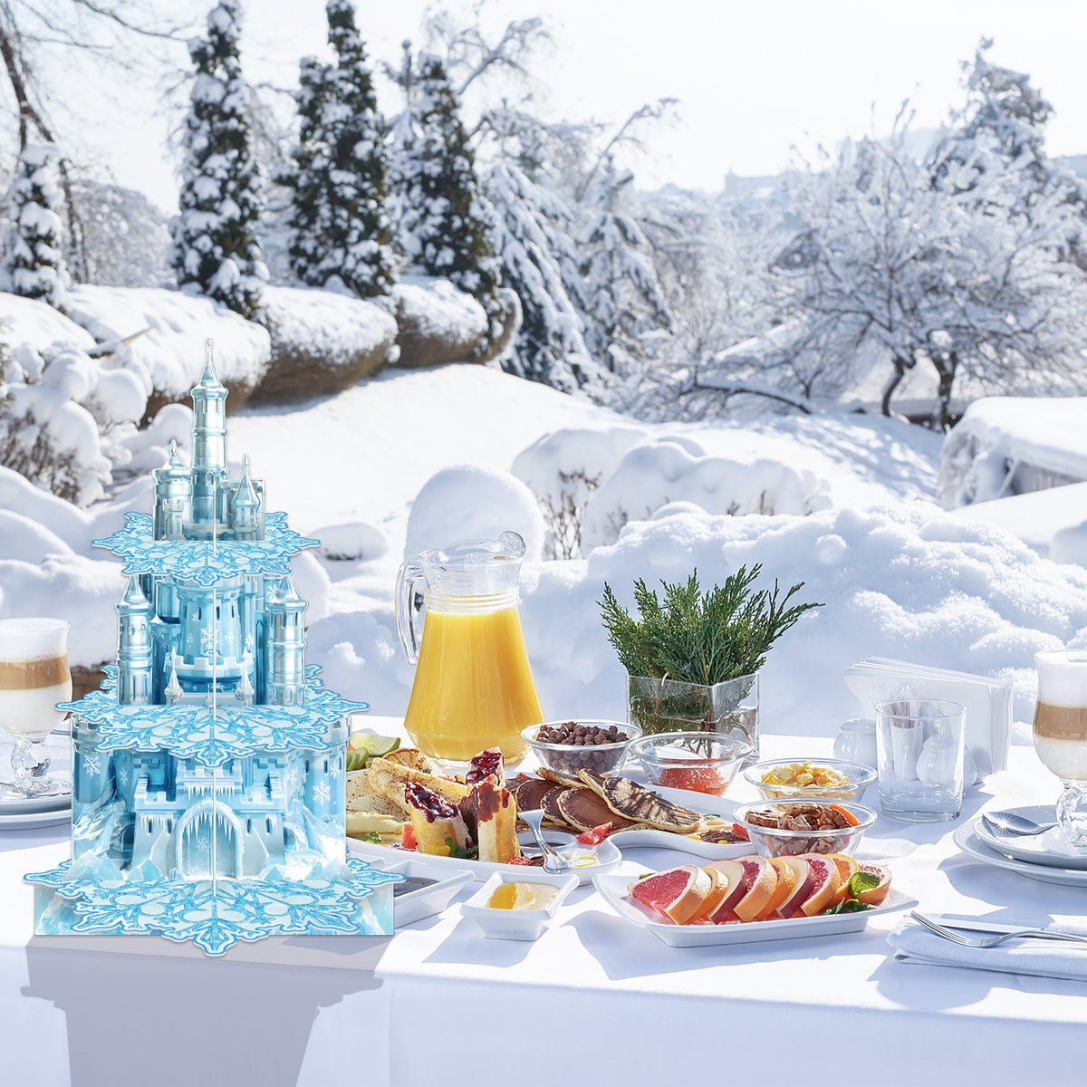 Snowflake Cupcake Stand, 3 Tier Winter Wonderland Cupcake Holder Snowflake Cardboard Cupcake Stand for Dessert Table Display, Blue Cup Cake Stand for Birthday Baby Shower Princess Decoration