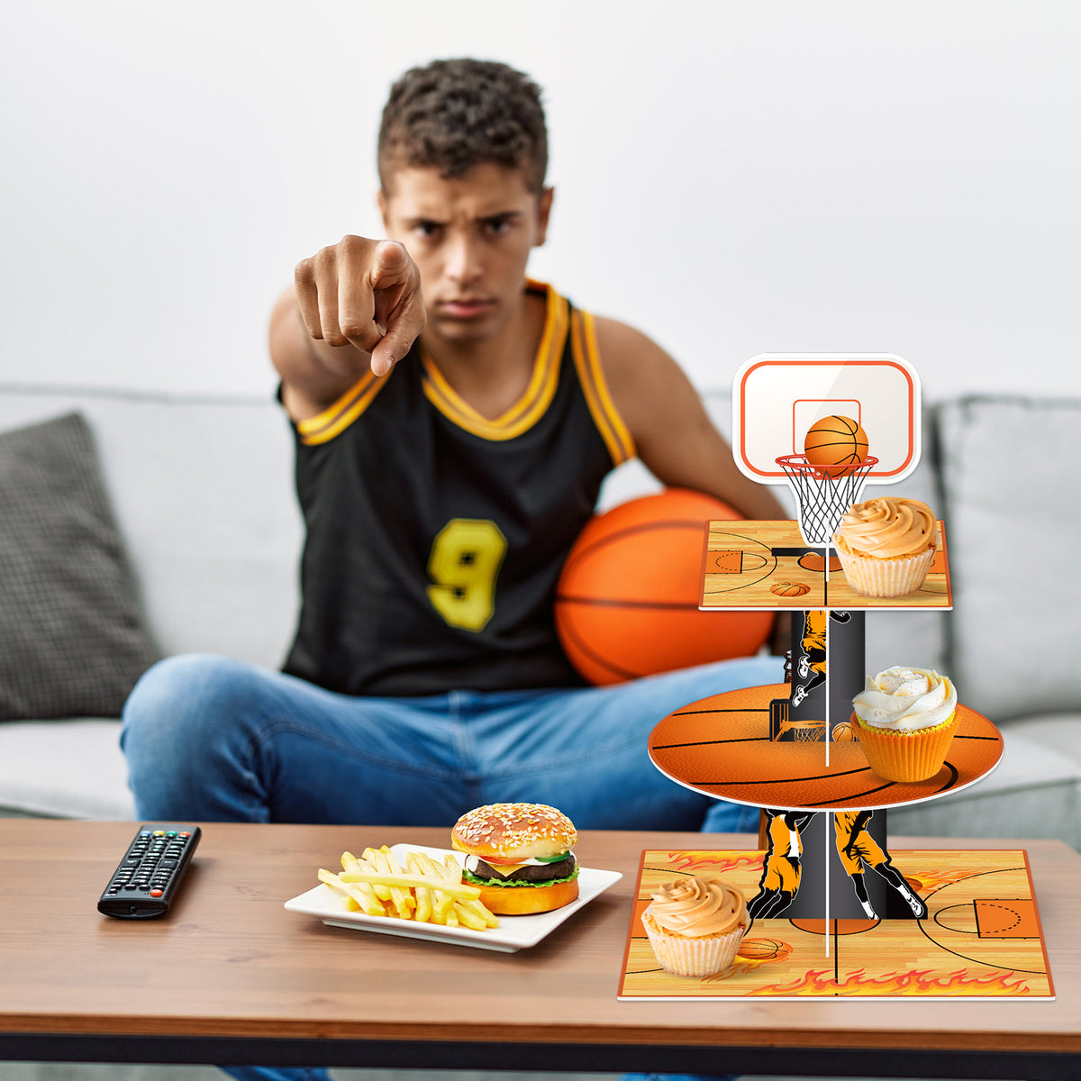3 Tier Basketball Cupcake Stand, Basketball Birthday Party Decor Large Cardboard Cake Stand for Dessert Table Display, Basketball Cupcake Holder for Boys and Girls Sports Theme Party Decor