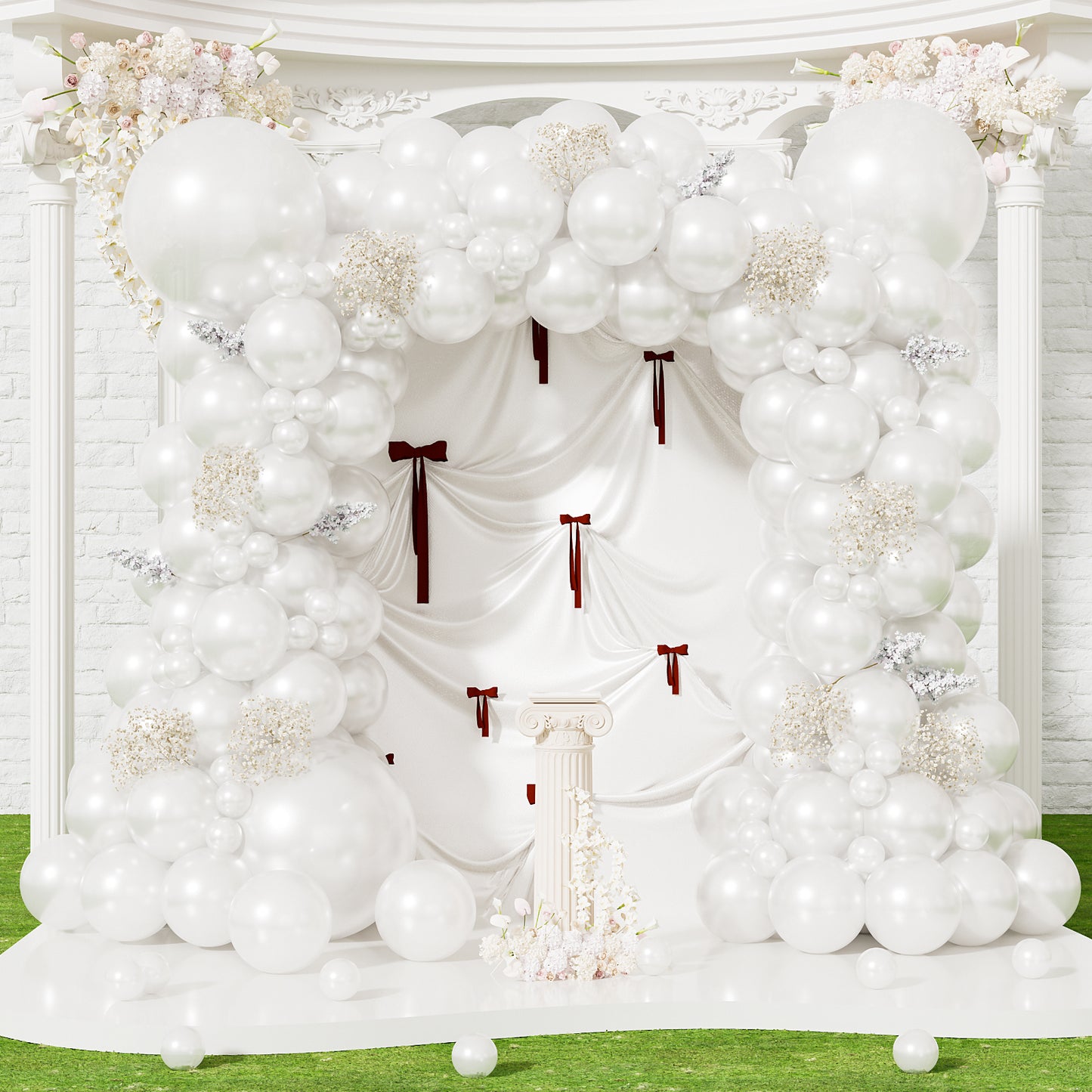 Pearl White Balloon Garland Arch Kit, 146 Pcs Double Stuffed White and Pearl Balloons in 18 10 5 Inch, Elegant Wedding Balloon Arch for Bridal Shower, Engagement, Wedding Backdrop Party Decorations