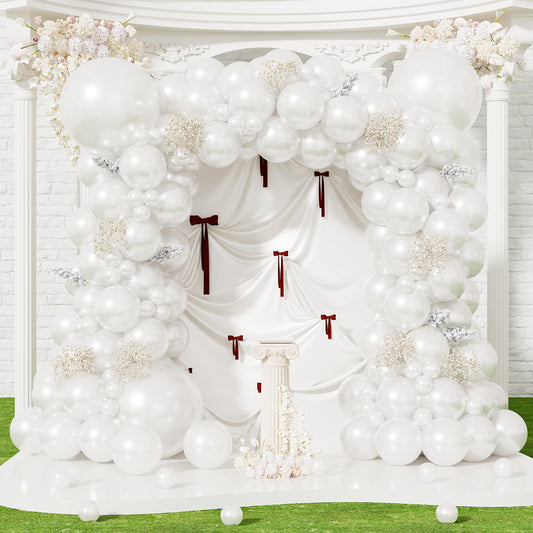 Pearl White Balloon Garland Arch Kit, 146 Pcs Double Stuffed White and Pearl Balloons in 18 10 5 Inch, Elegant Wedding Balloon Arch for Bridal Shower, Engagement, Wedding Backdrop Party Decorations