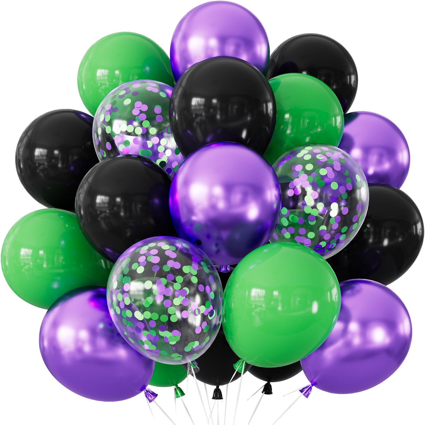 Green and Purple Balloons, 50 Pcs Halloween Balloons Party Decor 12 Inch Black, Metallic Purple and Green Balloons with Confetti, for Halloween, Birthday, Baby Shower Party Decor