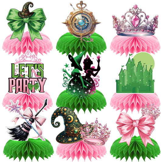 Witch Theme Party Table Decorations - Pink and Green Honeycomb Centerpieces for Movie Birthday Decor, Magical Witch Table Toppers and Party Supplies for Girls, Kids