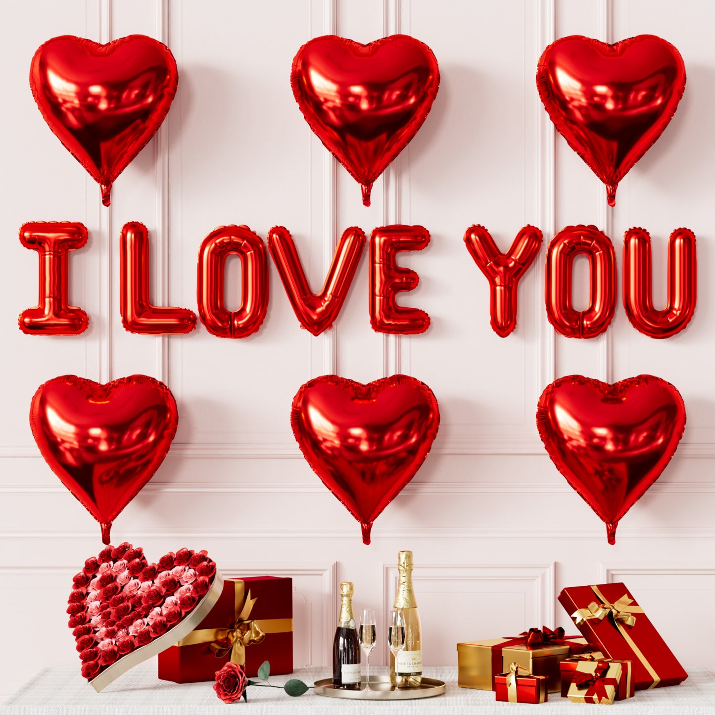 Red I Love You Balloons for Him/Her, Valentines Day Balloon with Red Heart Balloons and Love Letter Balloons, Romantic Decor for Special Night, Valentines, Surprise, Anniversary, Proposal Supplies
