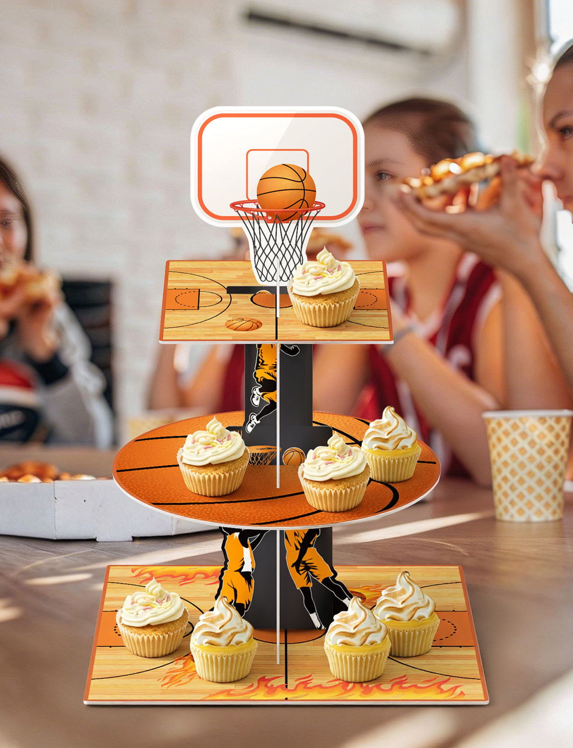 3 Tier Basketball Cupcake Stand, Basketball Birthday Party Decor Large Cardboard Cake Stand for Dessert Table Display, Basketball Cupcake Holder for Boys and Girls Sports Theme Party Decor