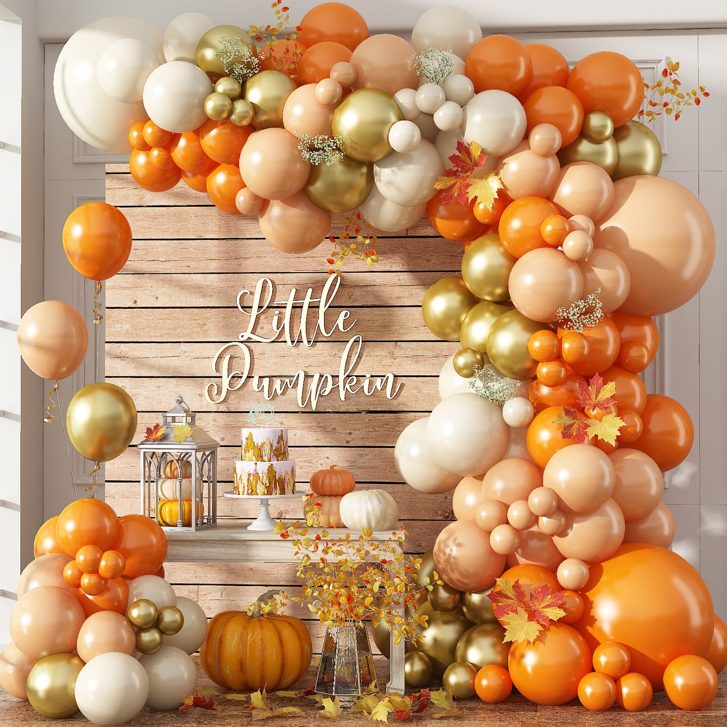 Fall Thanksgiving Balloon Arch Garland Kit – 143Pcs Sand Burnt Orange Gold Latex Balloons for Fall Wedding, Harvest, Autumn Birthday, Little Pumpkin Baby Shower, Thanksgiving Party Decor