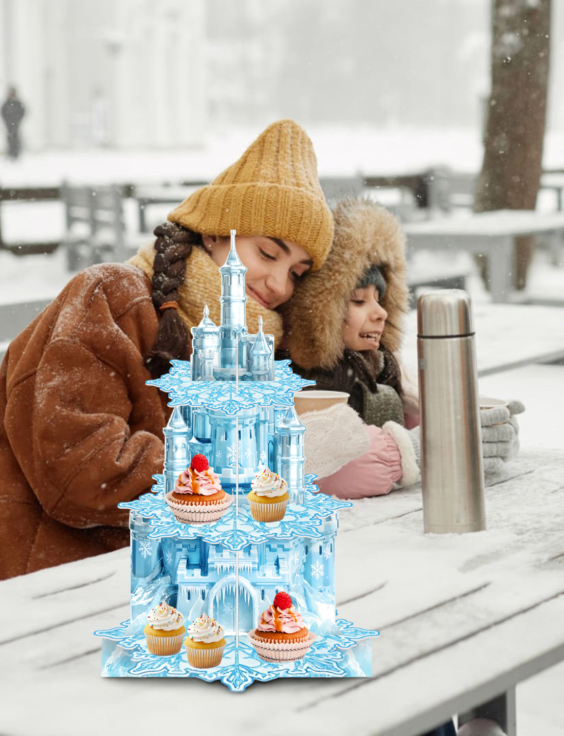 Snowflake Cupcake Stand, 3 Tier Winter Wonderland Cupcake Holder Snowflake Cardboard Cupcake Stand for Dessert Table Display, Blue Cup Cake Stand for Birthday Baby Shower Princess Decoration