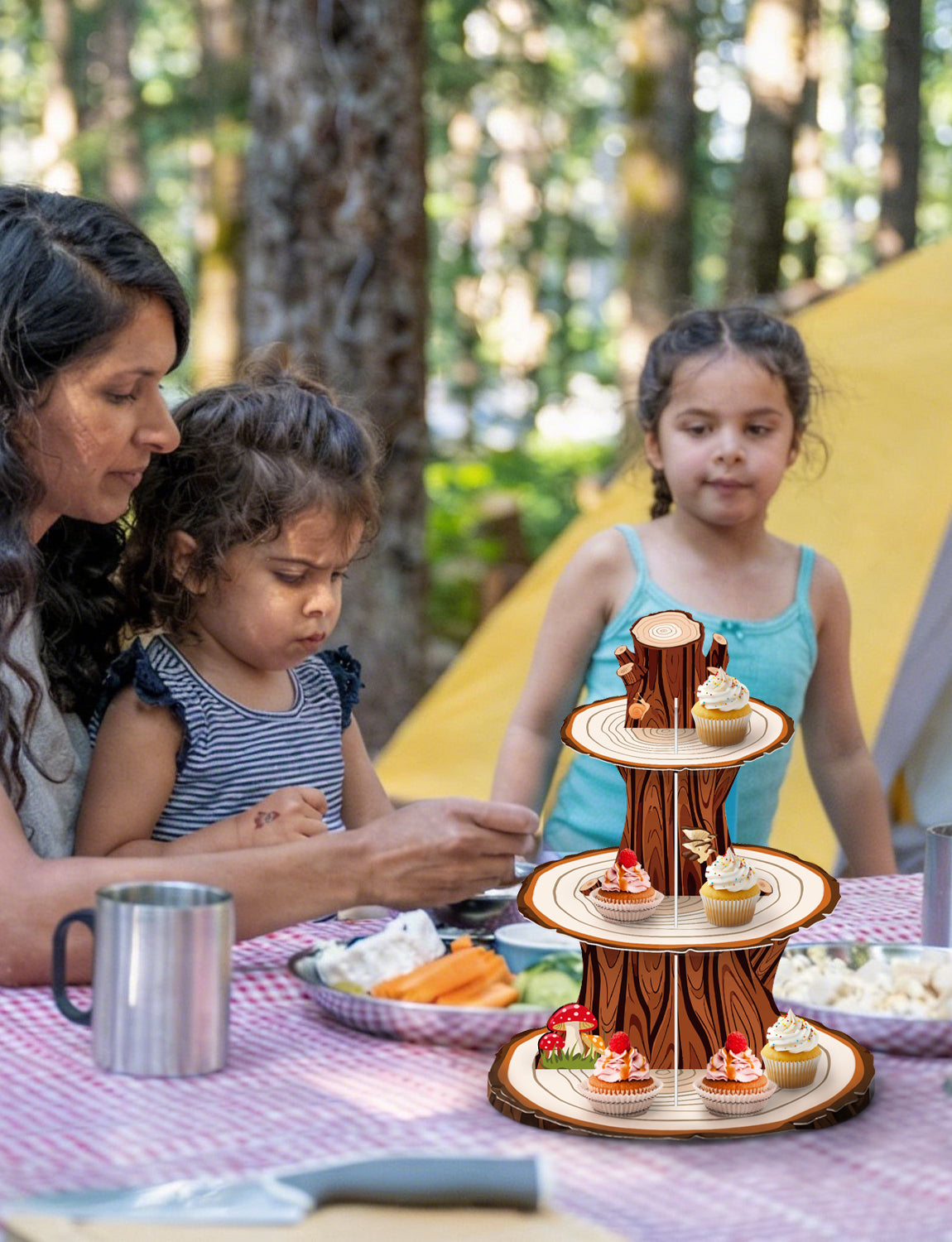 Woodland Cupcake Stand, Cake Stand for Dessert Table Display 3 Tier Rustic Cake Stand, Large Cardboard Cupcake Holder for Woodland Birthday, Safari, Baby Shower and Camping Decor