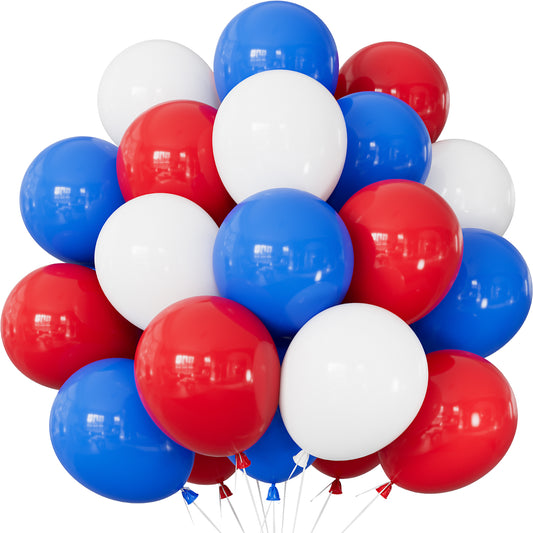 Haolongfa Red White and Blue Balloons 50 PCS, 12 Inch Patriotic Balloons